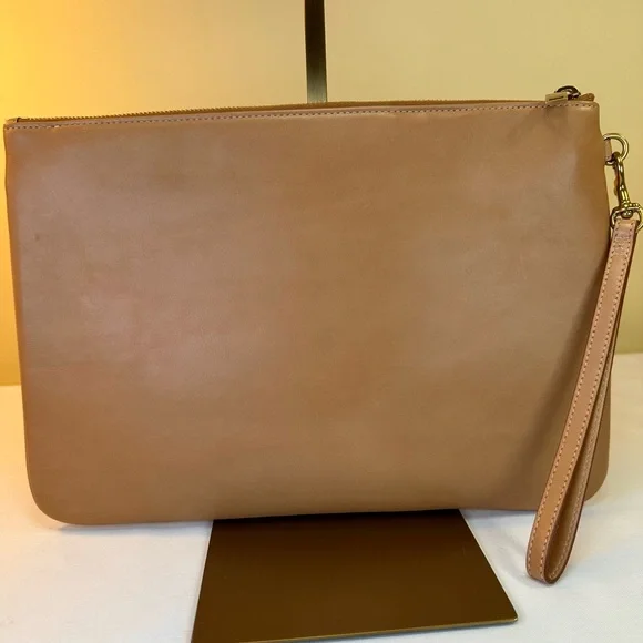 Saint Laurent Rive Gauche Zip Clutch Calfskin Camel NWOT COA - Picture 6 of 14